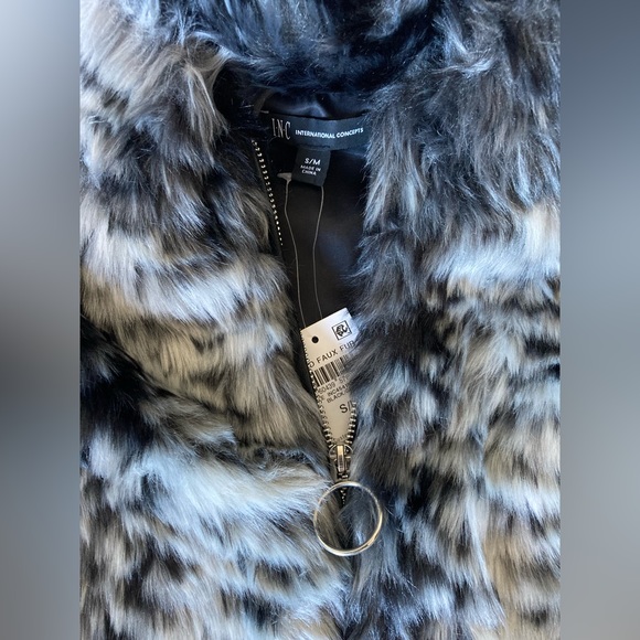 INC faux fur vest black white grey NWT Great for Fall! - Picture 2 of 3